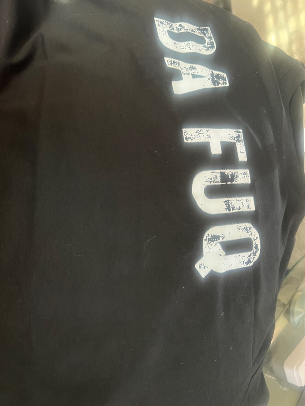 Source Unknown Black Short Sleeve Tee with White 'DA FUD' Distressed Print